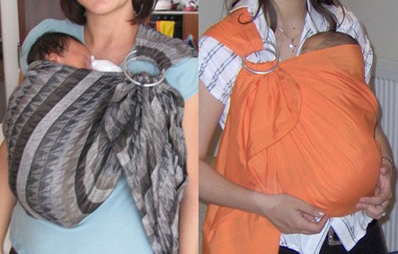 Babies upright with legs inside the carrier
