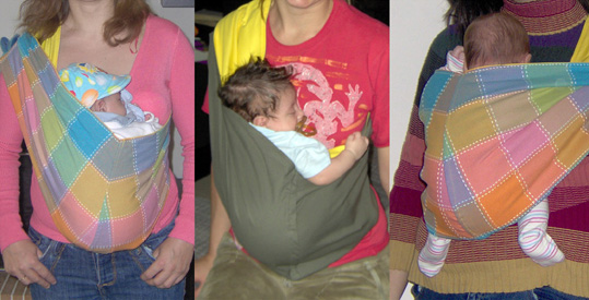 Newborns upright in a pouch