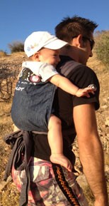 Hiking up the mountain with the baby