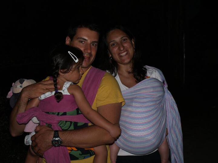 Babywearing mum and dad