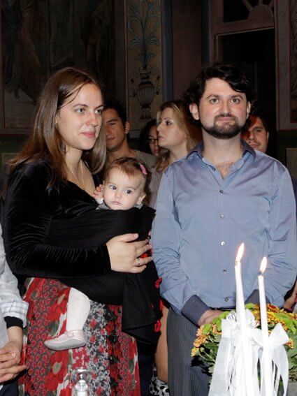 At the christening in a carrier