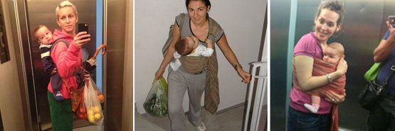 On the stairs with the baby