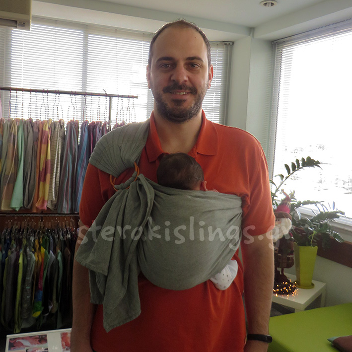 Dad with newborn in the showroom