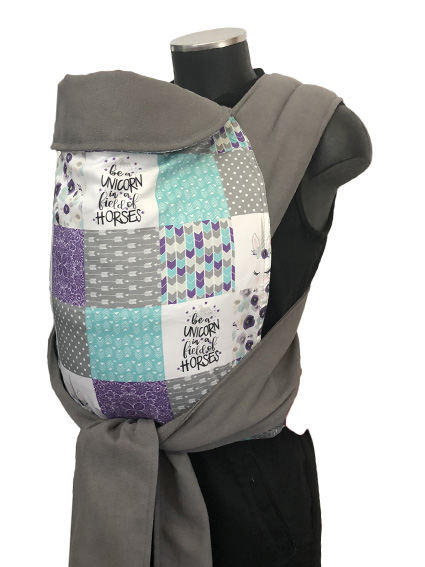 Εργονομικός μάρσιπος Αστεράκι mei tai Patchwork με μονόκερους και γκρι ράντες 4681