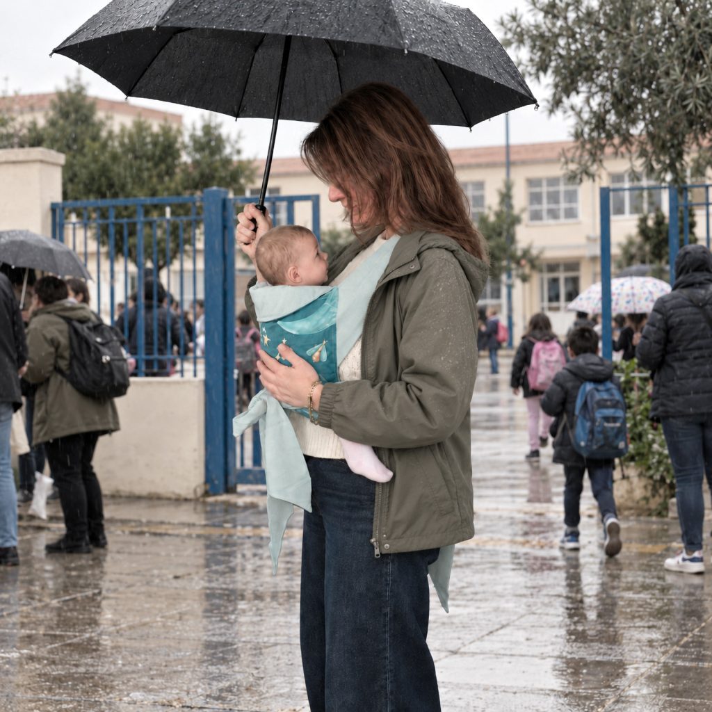 Μάρσιπος και μωρό στη βροχή
