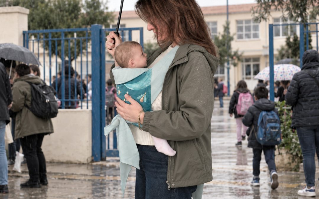 Μάρσιπος και μωρό στη βροχή
